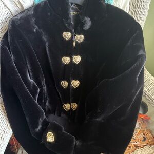 St. John Black Teddy Jacket with Gold Heart Buttons